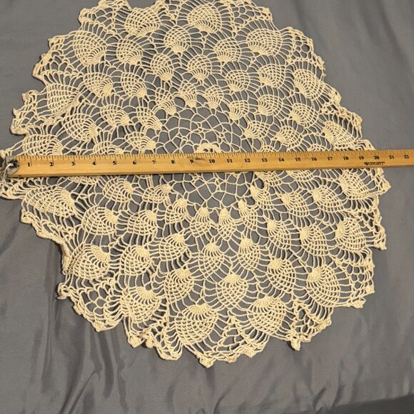 Vintage Beige Crochet Doily Table Topper 24” Round - Picture 6 of 8
